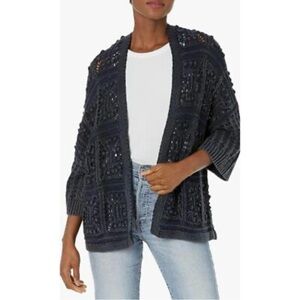 Lucky Brand-Blue Crocheted acid wash oversized loose knit sweater.Size L